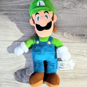 Super Mario Bros Luigi Plush Stuffed Toy Figure 10" Plush Blue & Green
